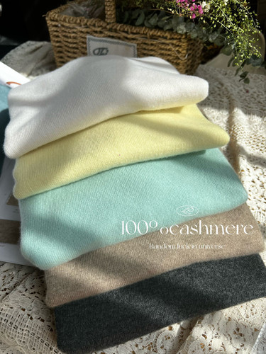 康赛尼A类Pure Cashmere100%纯山羊绒百搭平面圆领短袖 针织套头