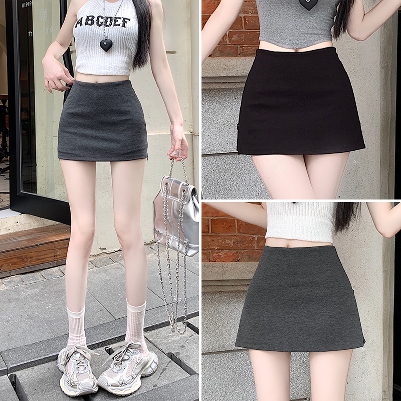 半身裙高腰显瘦侧开叉A字短裙