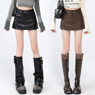 pu皮短裙2026春季防走光超短裙高腰显瘦侧开叉包臀半身裙裙裤