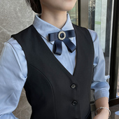 衬衣领花盘头发头饰发饰2026新款 银行头花领结套装 蓝色邮政职业装