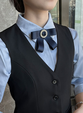 银行领花领结女头花工行建行邮政信用社员工职业装衬衣领蓝色套装