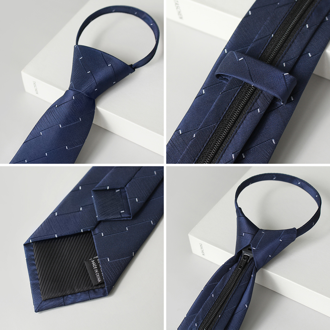 8cm蓝色商务上班免打结拉链式