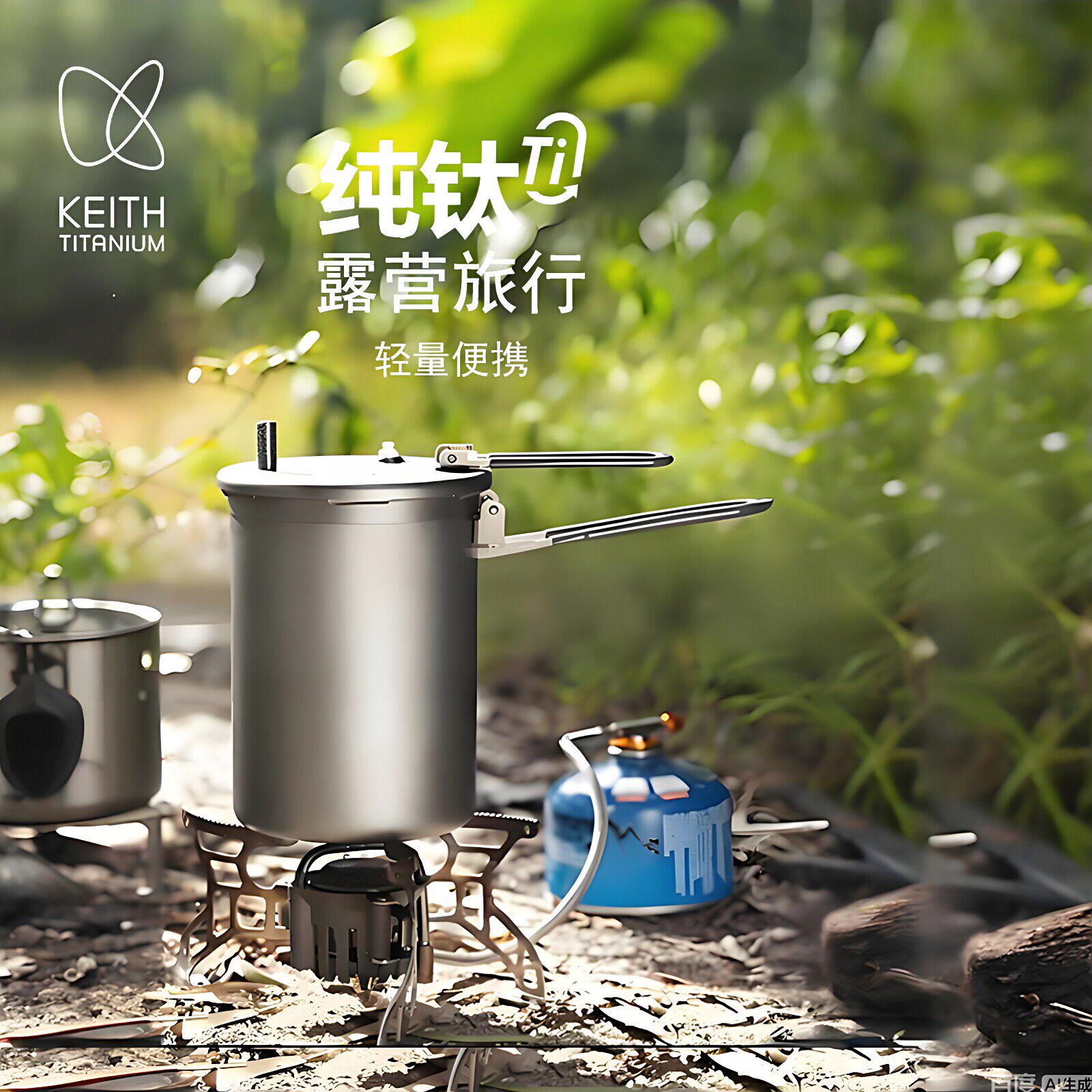 KEITH铠斯纯钛高原压力锅焖炖锅户外露营旅行轻量便携钛锅煮饭器