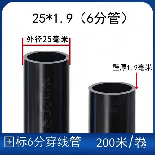pe管自来水管4分20水管25 32黑塑料水管子1寸热熔硬管四分饮用水