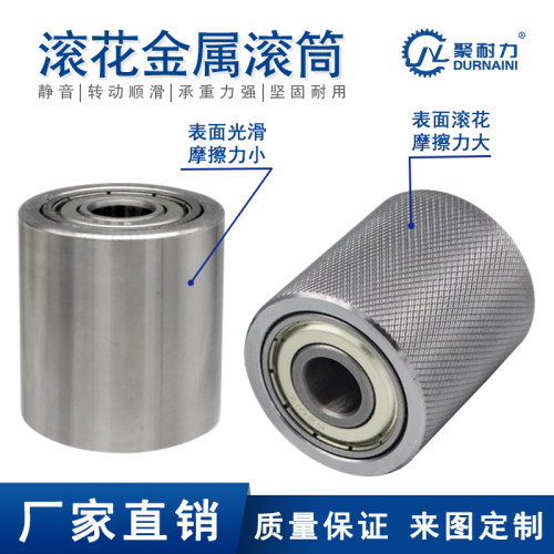 流水线无动力滚筒网纹滚花铁轮传输送带压花从动轴承砂带机导向辊