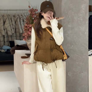 小个子加厚马夹短款 爆款 新款 巨好看羊羔毛领羽绒服马甲女2025冬季