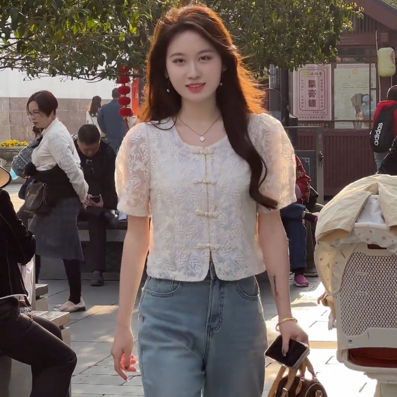 夏季盘口短袖衬衫上衣女