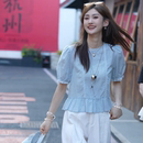 圆领蕾丝花边短袖 女2025夏季 法式 衬衫 荷叶边百搭上衣 新款 时尚