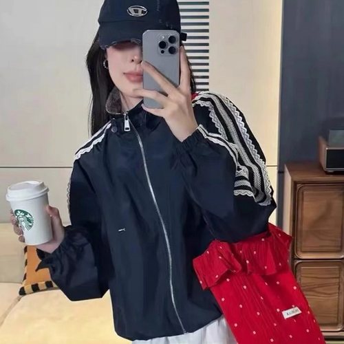 欧货设计感立领拼接蕾丝短款外套女2025春季新款小个子冲锋衣夹克