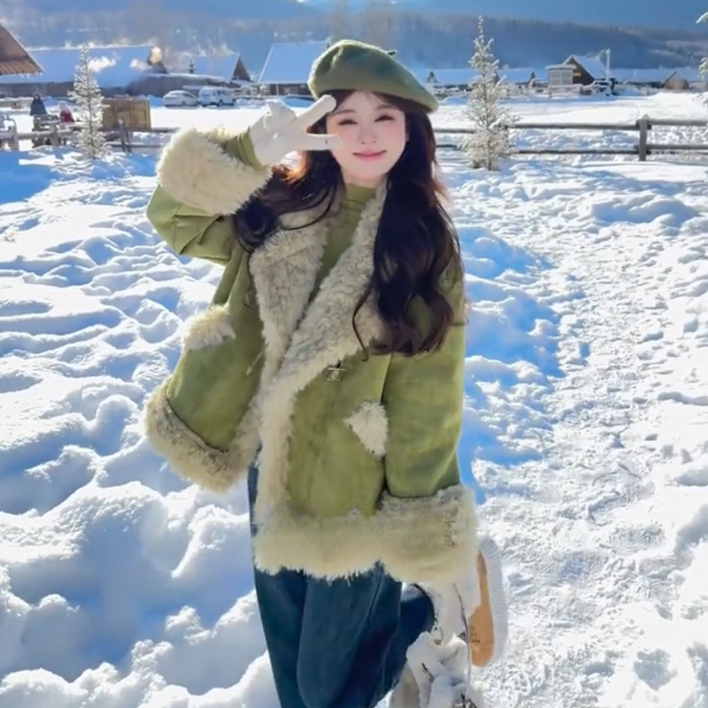 小个子加厚仿羊羔毛拼接立领外套女2025冬季新款韩系复古保暖上衣,女装/女士精品,短外套,淘宝优惠券,粉丝福利购,淘宝优惠卷