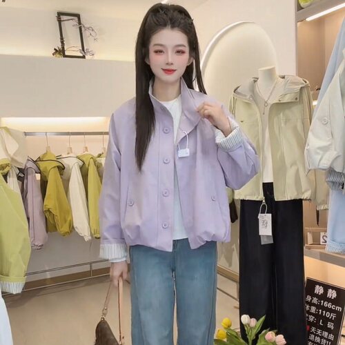 韩系单排扣立领短款外套女2026春季新款巨好看百搭显瘦夹克上衣