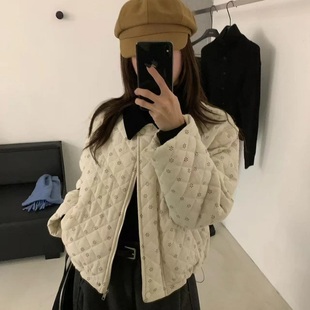 韩系碎花翻领短棉服外套女2025新款小个子时尚宽松加厚面包服上衣