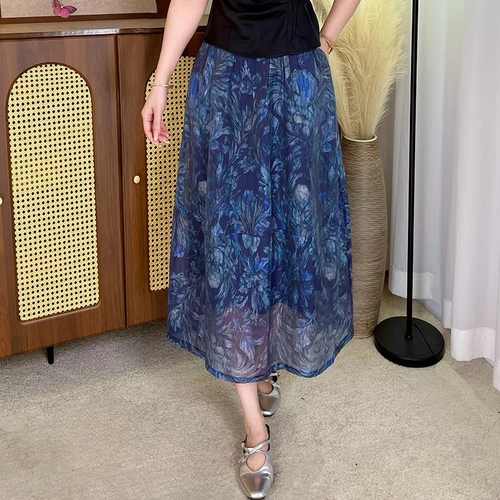 法式复古碎花松紧腰半身裙女2026夏新款高腰显瘦百搭A字中长裙子