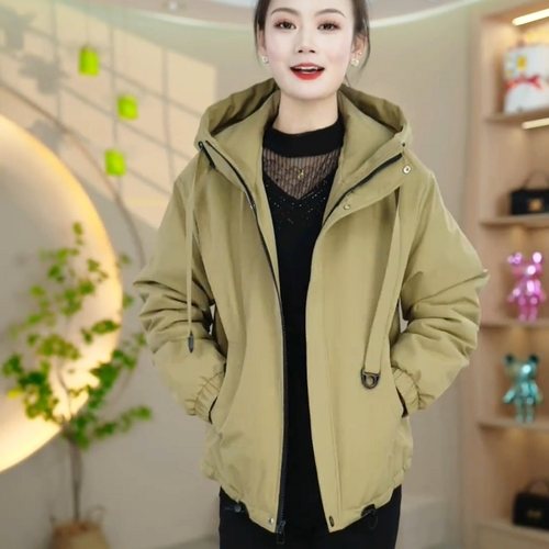 加绒加厚短款休闲连帽派克服