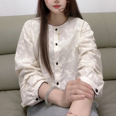 法式复古温柔甜美气质长袖衬衫女春夏小个子时尚减龄小衫防晒上衣