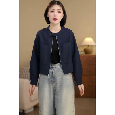 2025秋季新款立领工装风拉链美式复古休闲短款小个子夹克外套女潮