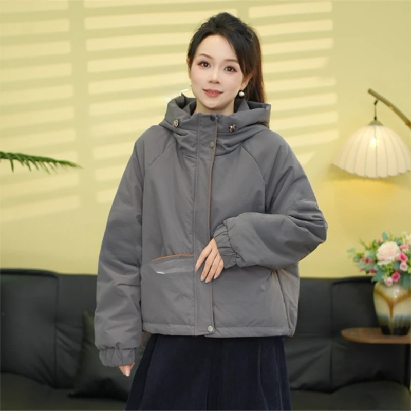 2025连帽加厚款棉服上衣女装冬季新款时尚百搭休闲小个子夹棉外套