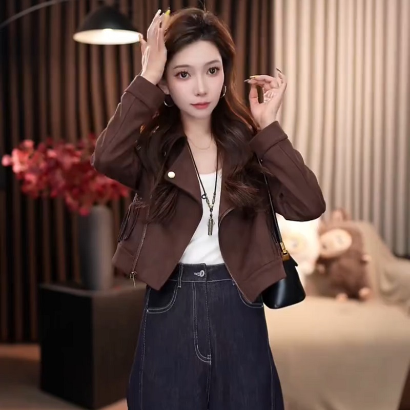 韩系麂皮绒短款外套女2025秋款高级感显瘦气质时尚小个子流苏上衣