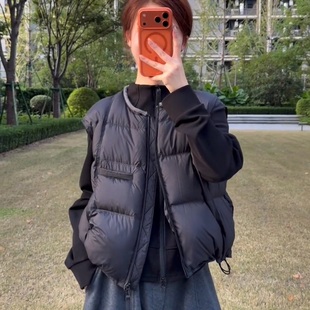 韩系羽绒马甲女短款 加厚白鸭绒圆领小个子马夹外套 外穿2025秋冬款