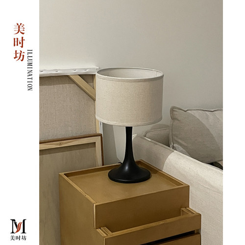 美式台灯复古卧室床头灯法式中古客厅设计师款网红实木装饰台灯具