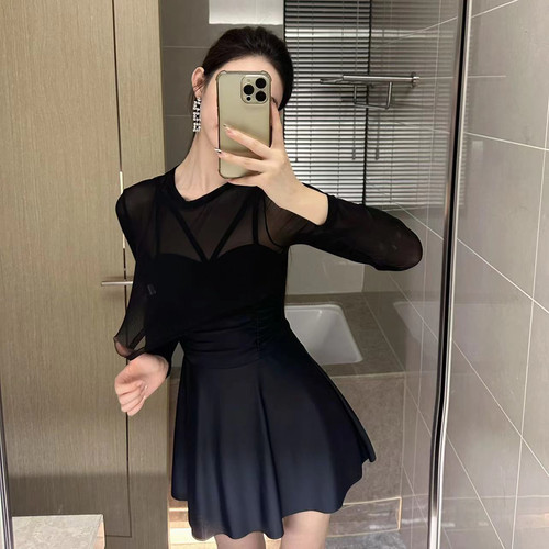 连体裙式带罩衫游泳衣女泡温泉
