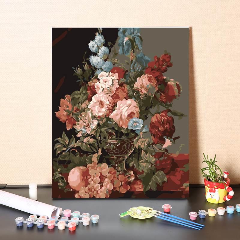 数字油画diy手工填充欧式复古花卉手绘涂色客厅装饰丙烯油彩画画图片