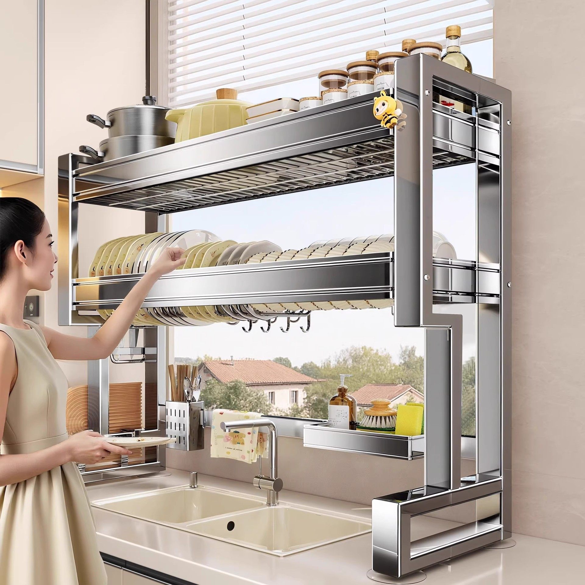 不锈钢厨房水槽置物架多功能洗碗水池沥水架家用放盘子碗碟收纳架,厨房/烹饪用具,抹布架/厨房清洁收纳架,淘宝优惠券,粉丝福利购,淘宝优惠卷