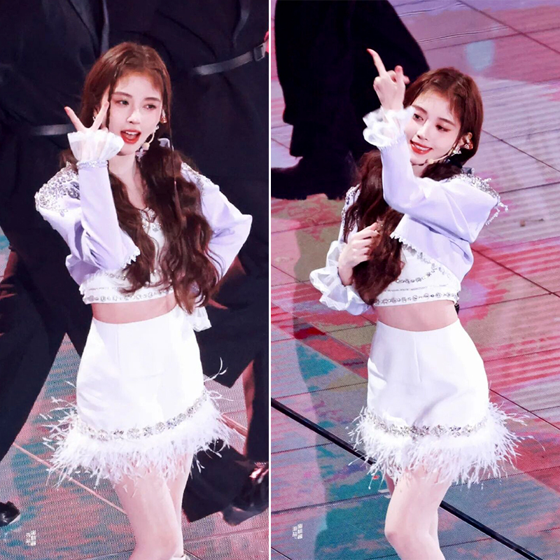 鞠婧祎同款2023春夏涤纶钉钻羽毛