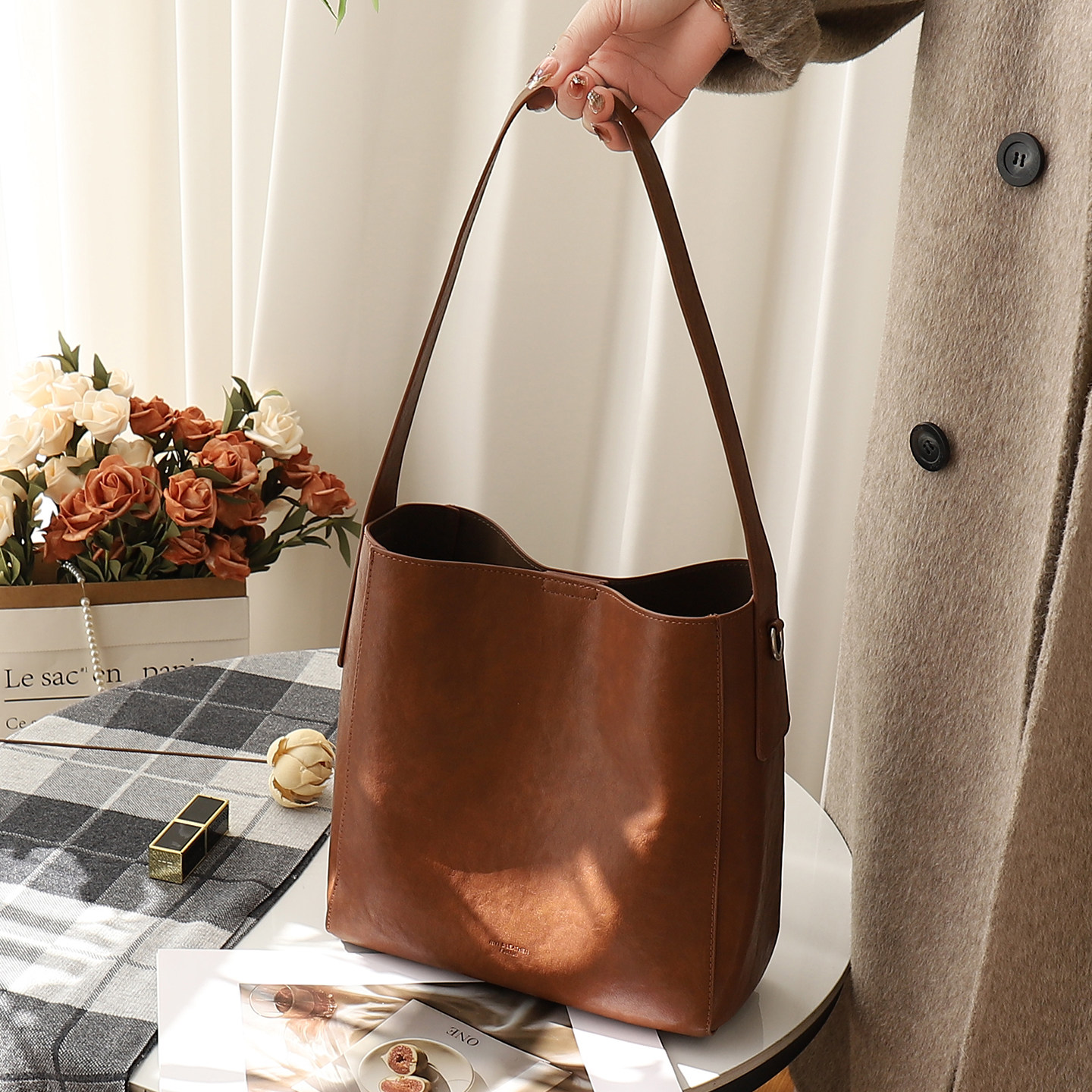 子母包女2026新款适合小个子水桶包软皮简约宽肩带百搭通勤斜挎包,箱包皮具/热销女包/男包,水桶包,淘宝优惠券,粉丝福利购,淘宝优惠卷