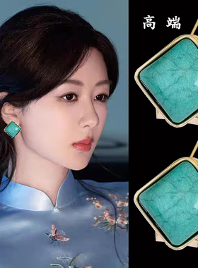 热卖绿色耳环S999纯银耳钉2025年新款高级感防过敏轻奢气质百搭女