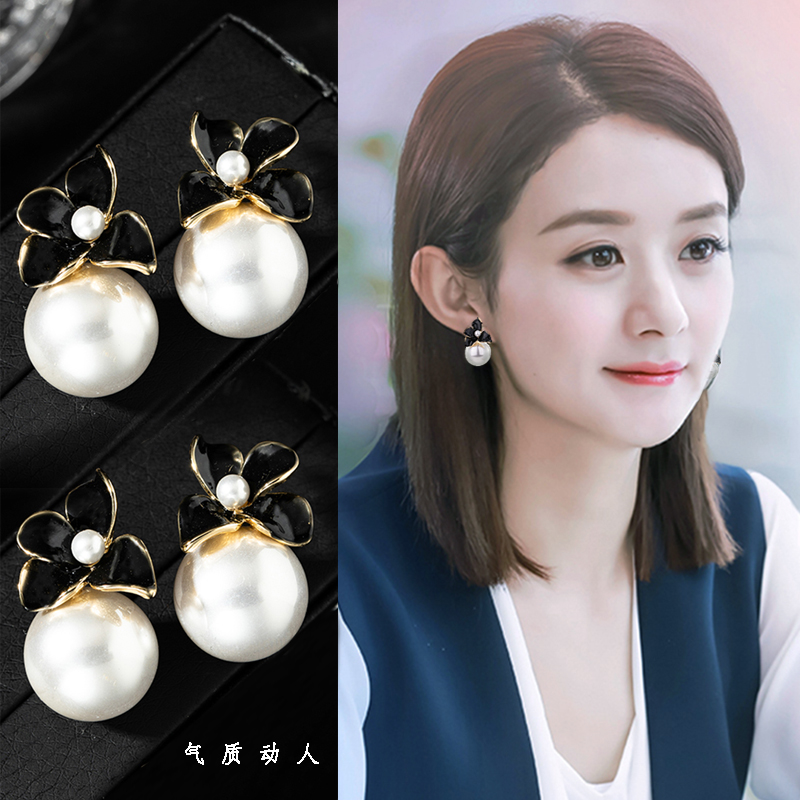 热买S999纯银黑色花朵珍珠耳坠女耳环高级感百搭气质耳坠2026新款