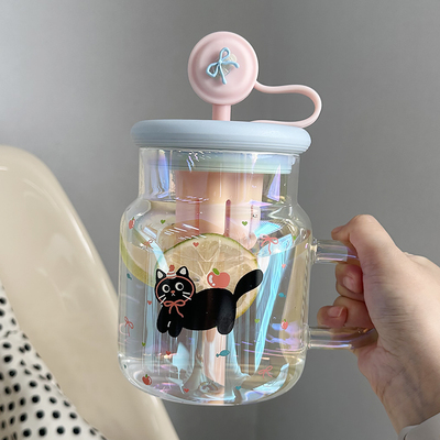 水杯女生玻璃杯夏季大容量泡茶杯新款2025办公室高颜值带吸管杯子