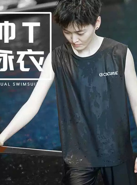 束胸泳衣宽松超平绷带束胸温泉轻薄速干女泳衣套装中性黑