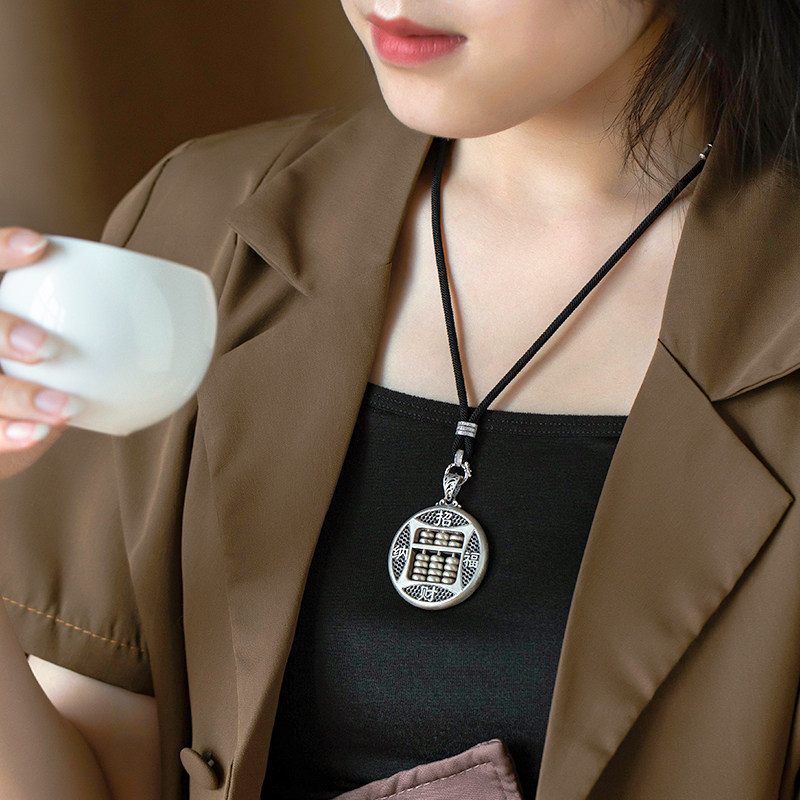 纯银挂绳翡翠吊坠挂绳女款高货绳高级男挂绳佛公挂坠绳黑色项链绳
