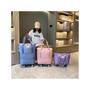 带滑轮万向轮轮子的旅行包女大容量轻便折叠拉杆行李包购物行李袋
