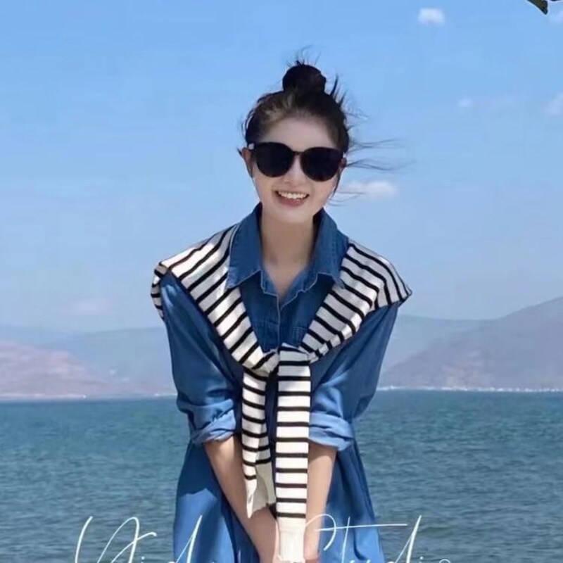 白色条纹外搭小披肩针织打结女韩版百搭装饰假领子围巾春夏秋搭肩