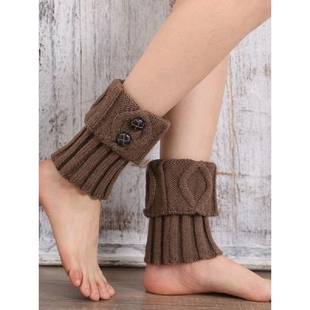 女士韩版腿套针织百搭护脚踝菱形纽扣靴套保暖毛线鞋套袜套短款冬