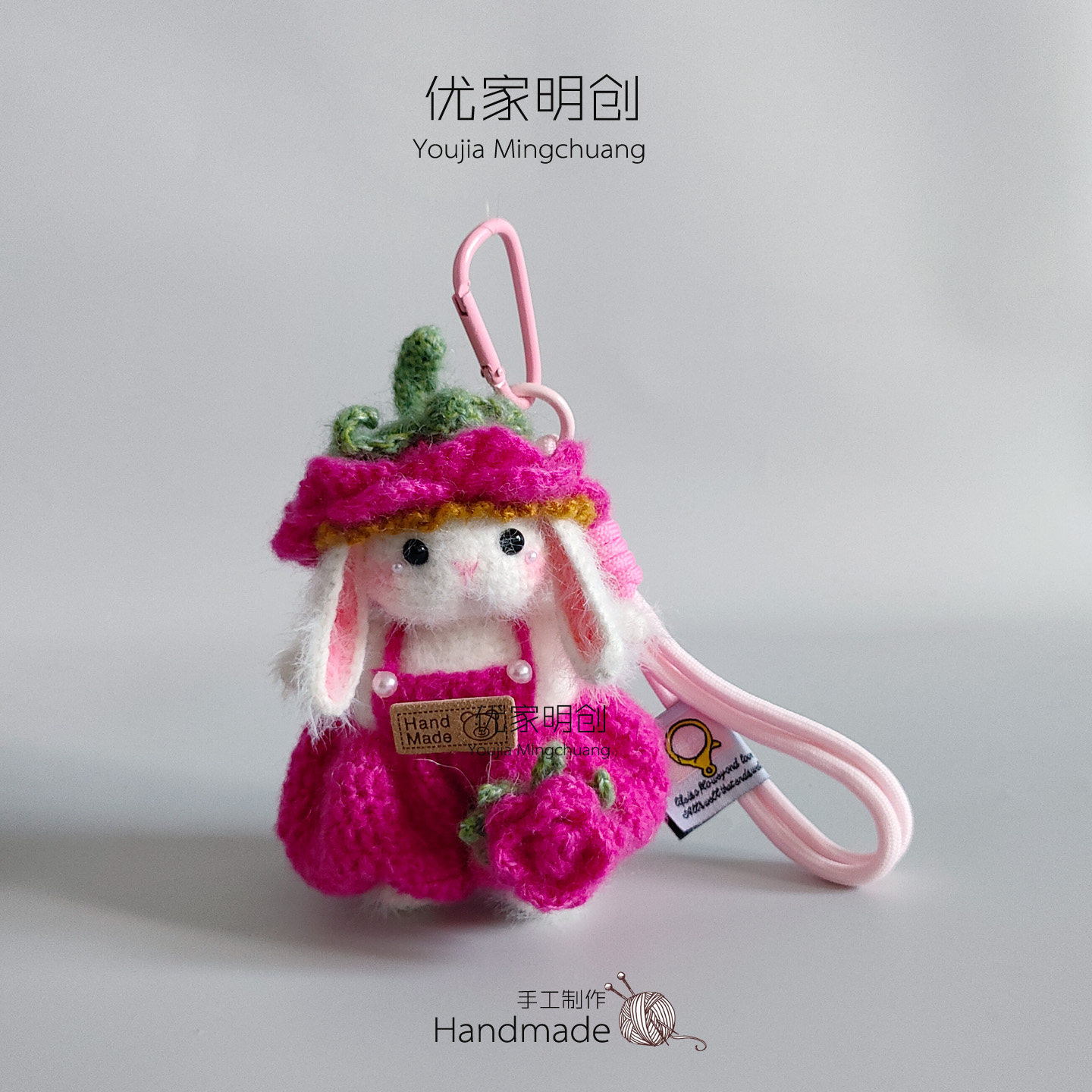 成品手工钩织玫瑰花糖糖兔包挂件