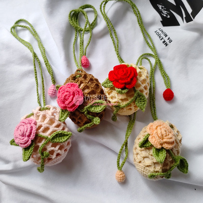 成品手工钩织毛线玫瑰花鸡蛋兜