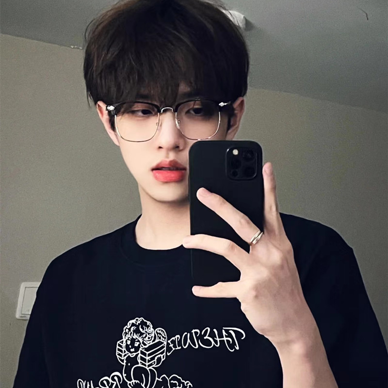 痞帅复古风半框眼镜男可配有度数