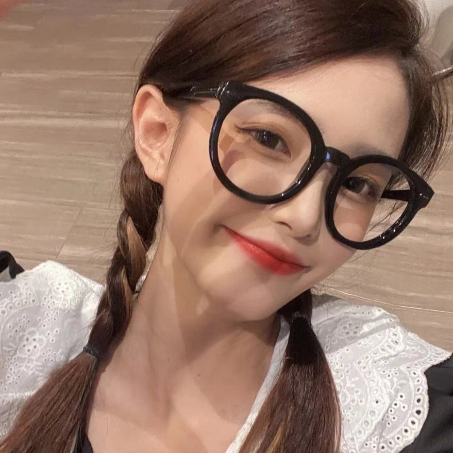 网红黑框眼镜女韩版潮大脸显瘦素颜圆形粗框近视眼镜框可配有度数