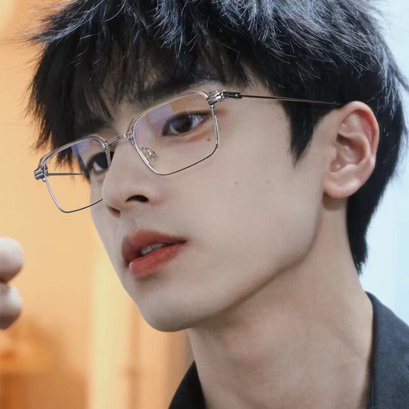 渣男银近视眼镜男潮流半框痞帅斯文败类眼镜框可配有度数女韩版潮