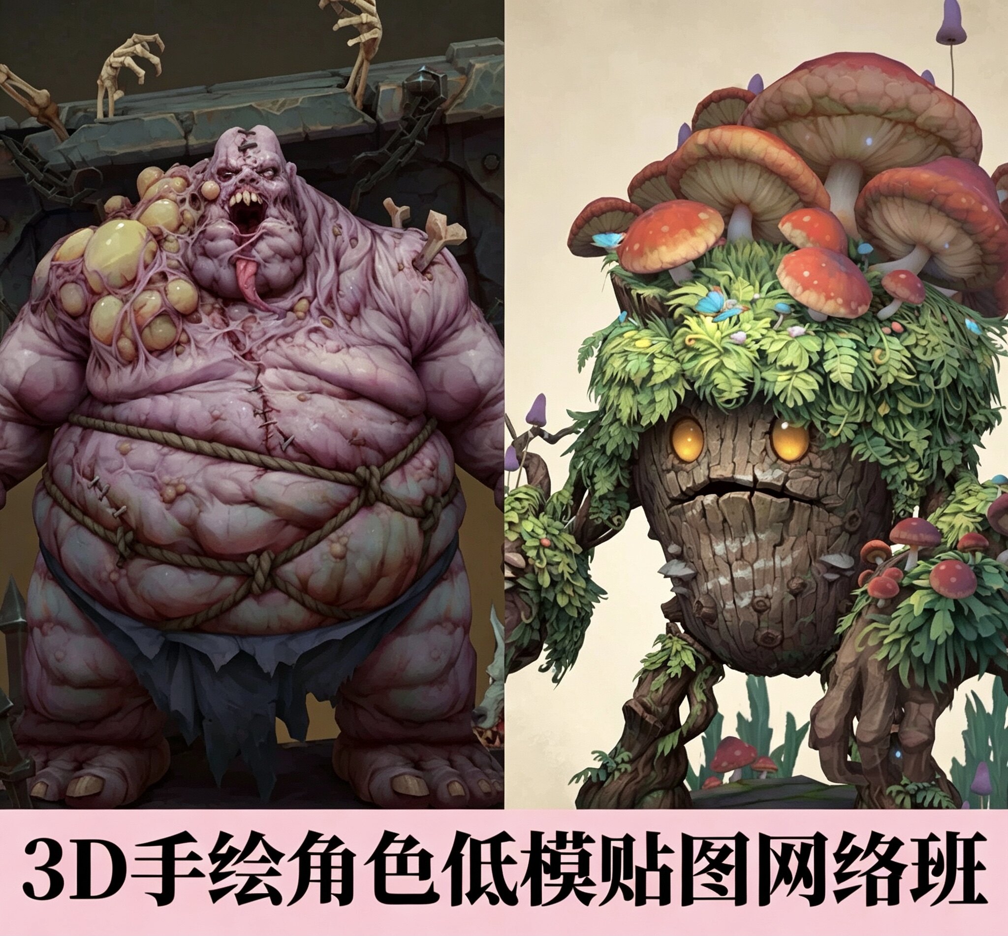 手绘低模3DMAX /3D角色教程人物怪物游戏风格模型手绘贴图课程