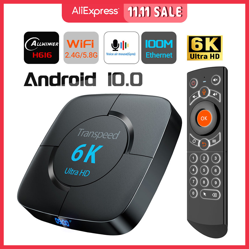 TRANSPEED 안드로이드 10.0 ALLWINNER H616 TV BOX 블랙라이트 음성