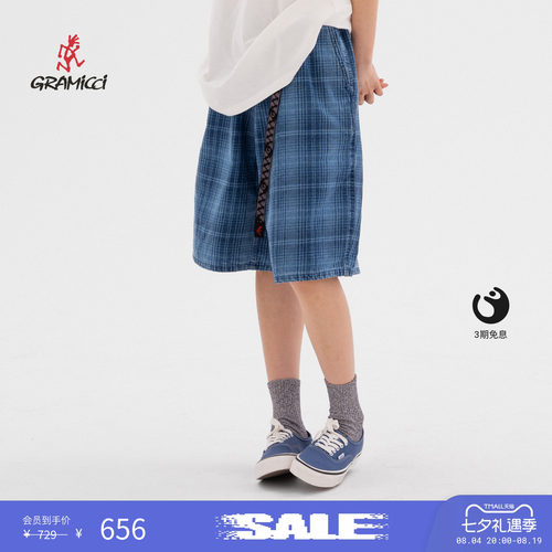 【季末折扣】GRAMICCI小野人夏运动休闲牛仔格纹短裤子G6SM-P023