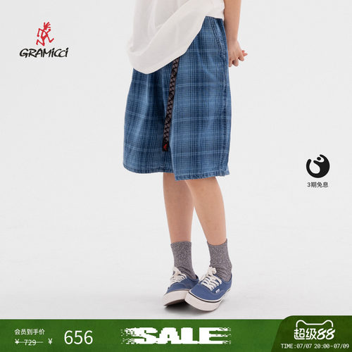 【季末折扣】GRAMICCI小野人夏运动休闲牛仔格纹短裤子G6SM-P023