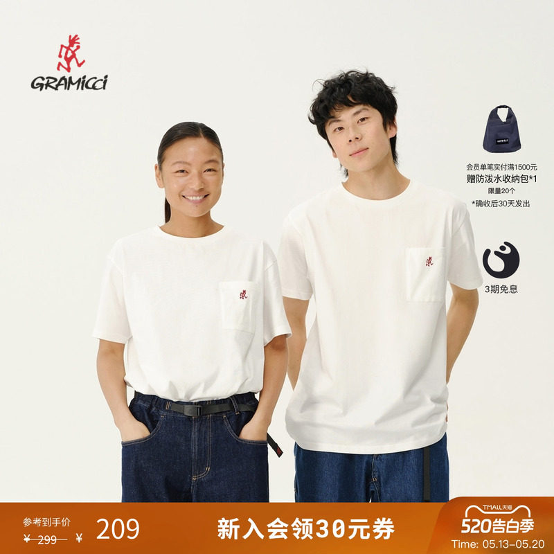 GRAMICCI小野人男女同款山系刺绣休闲纯棉logo短袖T恤1