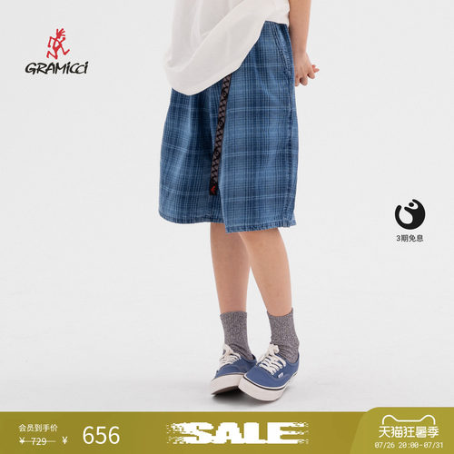 【季末折扣】GRAMICCI小野人夏运动休闲牛仔格纹短裤子G6SM-P023