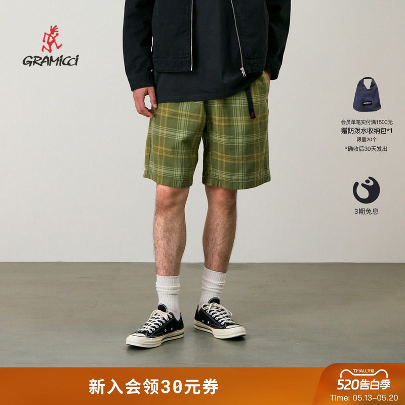 【26新款】GRAMICCI小野人男士棉麻格纹运动休闲短裤子G6