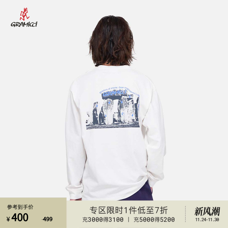 【25春】GRAMICCI小野人新品巨石阵图案圆领长袖T恤T170情侣款T恤